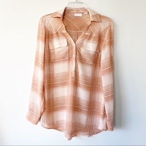 New York & Company V-neck Blouse Orange Size Small